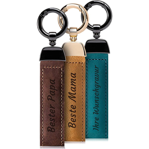 Engraved Leather Keychain - Nubuck Camel