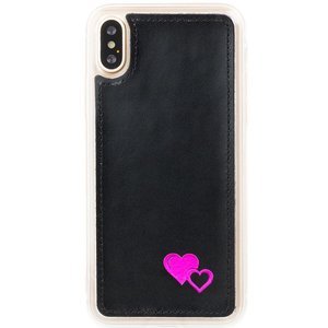 Genuine leather Back case - Costa Black - Pink Hearts - Transparent TPU