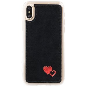 Genuine leather Back case - Costa Black - Red Hearts - Transparent TPU