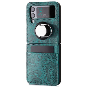 Genuine leather Back case Flex Mode - Ornament Turquoise - TPU Black