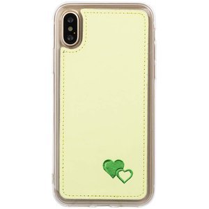 Genuine leather Back case - Pastel Lemon - Green Hearts - Transparent TPU