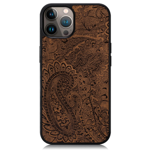 Genuine leather Back case with MagSafe - Ornament Brown - TPU Black