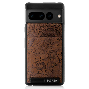 Genuine leather Back case with stand - Ornament Brown - TPU Black