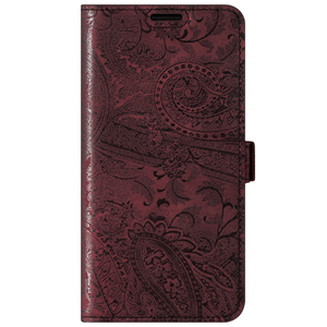 Genuine leather Kickstand Premium RFID - Ornament Burgund - TPU Black