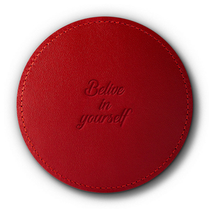 Leather coaster for a cup - Costa Red - Believe in yourself