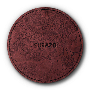 Leather coaster for a cup - Ornament Burgund