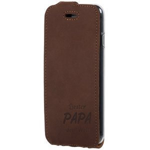 Natural leather Flip case - Nut Brown - Bester PAPA - Transparent TPU