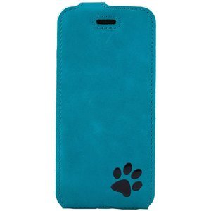 Natural leather Flip case - Turquoise - Black Paw - Transparent TPU