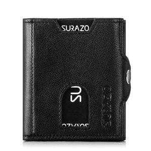Natural leather wallet with automatic alu case  - Black Premium