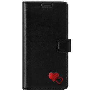 Wallet case - Costa Black - Red Hearts - Transparent TPU
