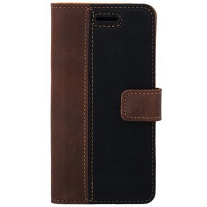 Wallet case - Crazy Horse & Nubuck Black and Nut - Transparent TPU