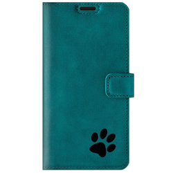 Wallet case - Turquoise - Paw Black - Transparent TPU