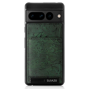 Genuine leather Back case with stand - Ornament Green - TPU Black