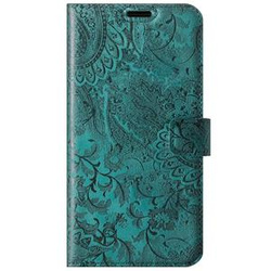 Genuine leather Kickstand Premium RFID - Ornament Turquoise - TPU Black