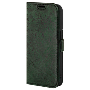 Genuine leather Kickstand Premium RFID - Ornament Green - TPU Black