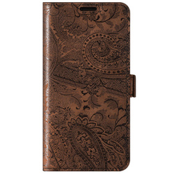 Genuine leather Kickstand Premium RFID - Ornament Brown - TPU Black