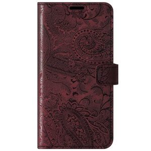 Genuine leather Kickstand Prestige RFID - Ornament Burgund - TPU Black