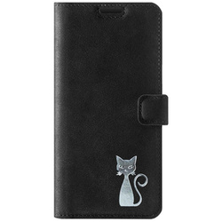 Wallet case - Nubuck Black - Silver Cat - Transparent TPU