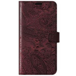 Genuine leather Kickstand Premium RFID - Ornament Burgund - TPU Black