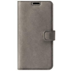 Genuine leather Kickstand Prestige RFID - Nubuck Gray - TPU Black