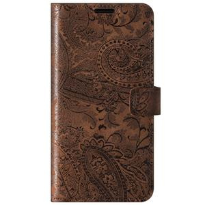 Genuine leather Kickstand Premium RFID - Ornament Brown - TPU Black