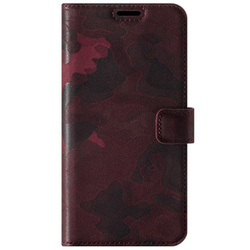 Genuine leather Kickstand Prestige RFID - Military Camouflage Burgundy - TPU Black