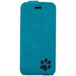 Natural leather Flip case - Turquoise - Black Paw - Transparent TPU