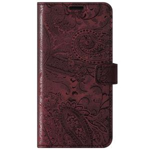 Genuine leather Kickstand Premium RFID - Ornament Burgund - TPU Black