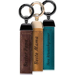 Engraved Leather Keychain - Nubuck Camel