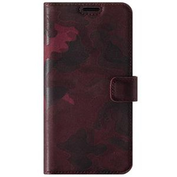 Genuine leather Kickstand Premium RFID - Military Camouflage Burgundy - TPU Black