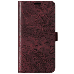 Genuine leather Kickstand Premium RFID - Ornament Burgund - TPU Black