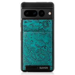 Genuine leather Back case with stand - Ornament Turquoise - TPU Black