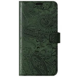 Genuine leather Kickstand Premium RFID - Ornament Green - TPU Black