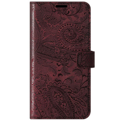 Genuine leather Kickstand Prestige RFID - Ornament Burgund - TPU Black