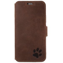 Genuine leather Slim cover CC - Nut brown - Paw - Transparent TPU