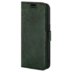 Genuine leather Kickstand Premium RFID - Ornament Green - TPU Black