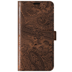 Genuine leather Kickstand Premium RFID - Ornament Brown - TPU Black